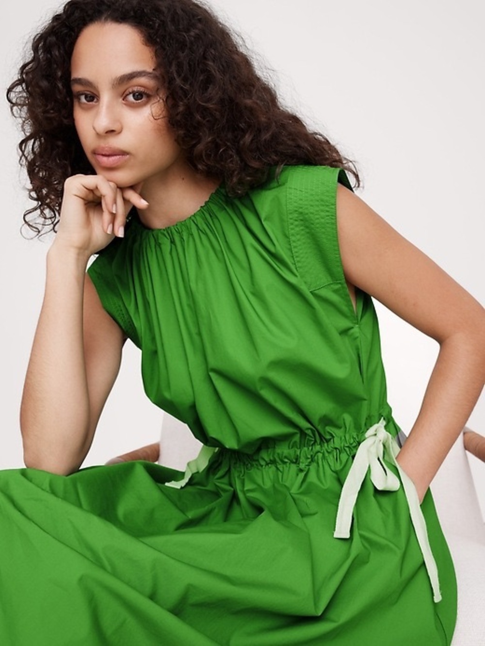 BANANA REPUBLIC POPLIN TIE-WAIST MIDI DRESS - Picture 9 of 11